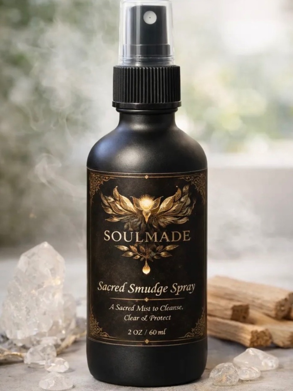 Sacred Smudge Spray, White Sage and Palo Santo Ritual Mist, 4 oz